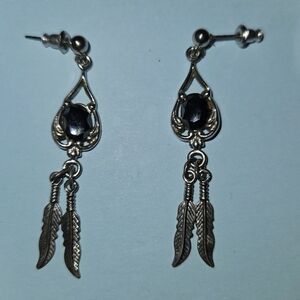 Silver Feather Dangle Earrings